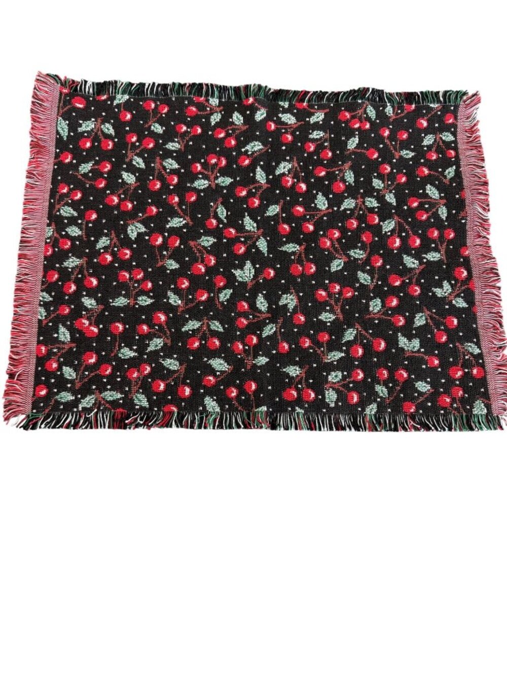 The Rug Barn All-over Cherry Print Set of 8 Placemats Woven Cotton Tapestry New